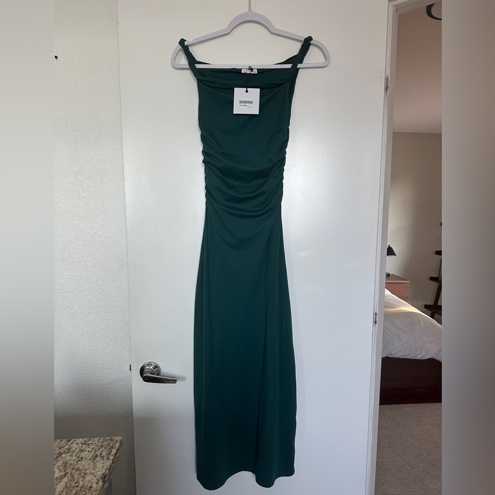 Twist off Shoulder Green Dress